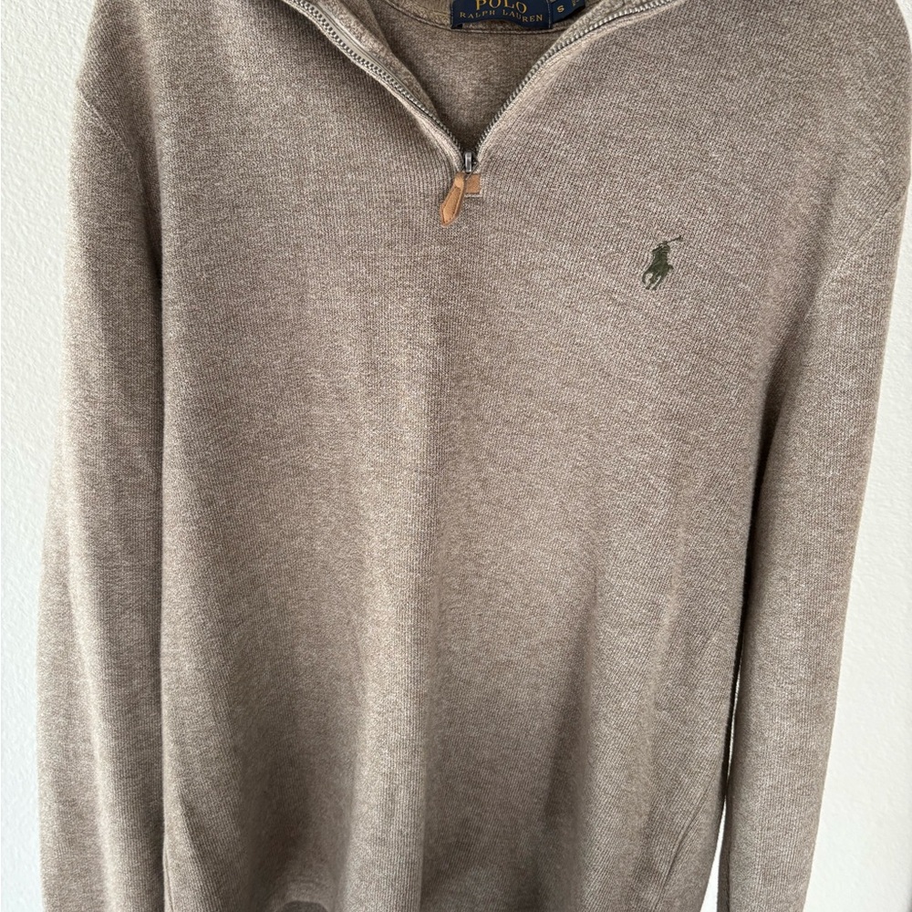 Polo by Ralph Lauren Tan Zip Up Sweater with Signature Style